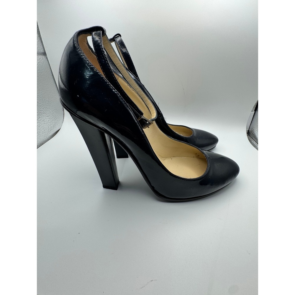 Jimmy Choo Navy Blue Patent Leather Ankle Strap Block Heel Pumps Womens 36.5 - Picture 7 of 10